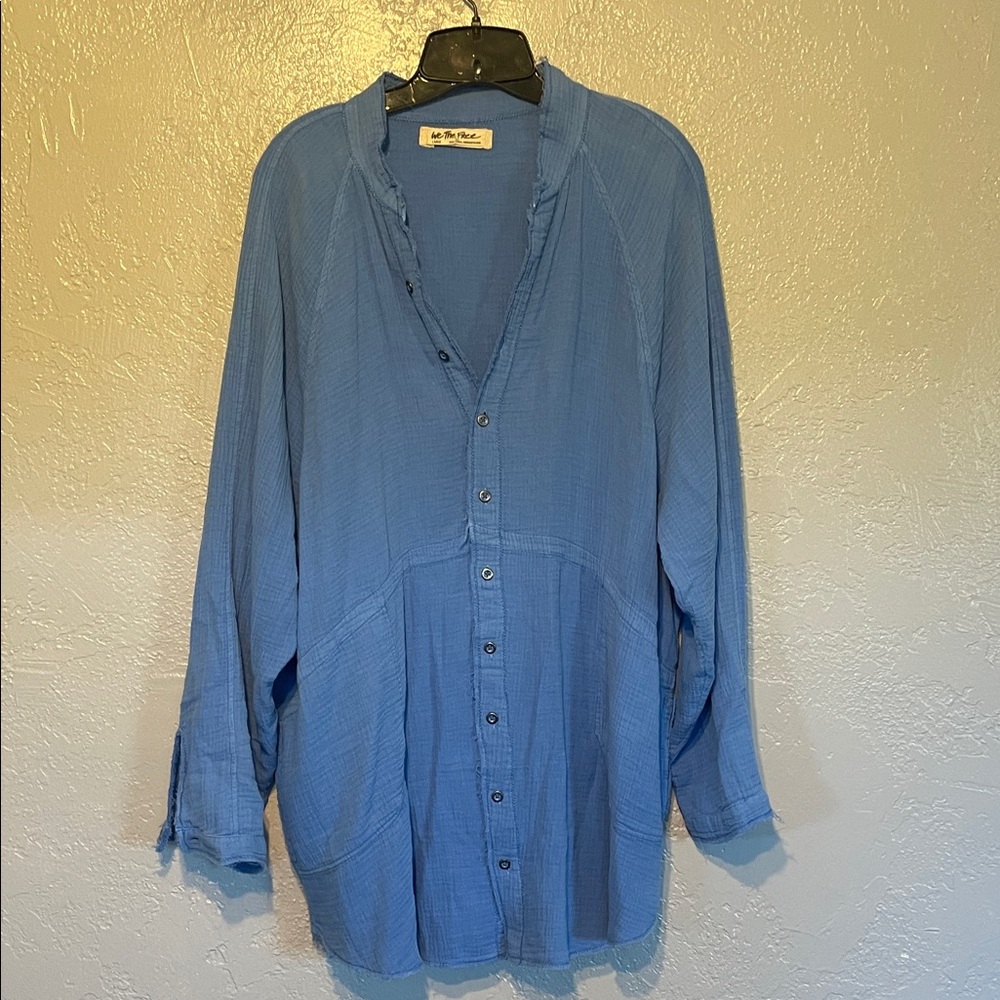 Blue Button-Up Shirt 10O% cotton